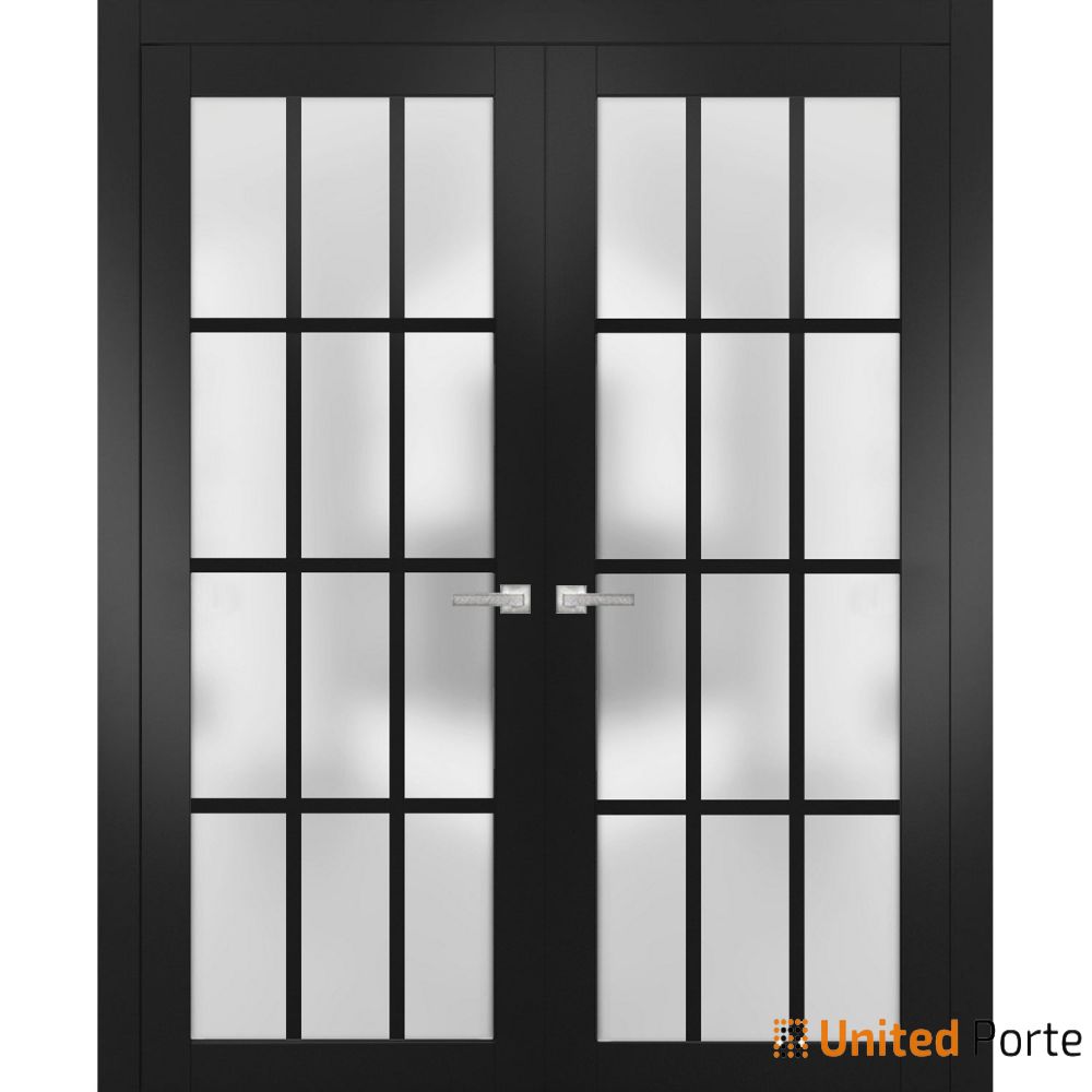 Solid French Door with 12 Lites Frosted Glass | Bathroom Bedroom Sturdy Doors | Buy Doors Online
