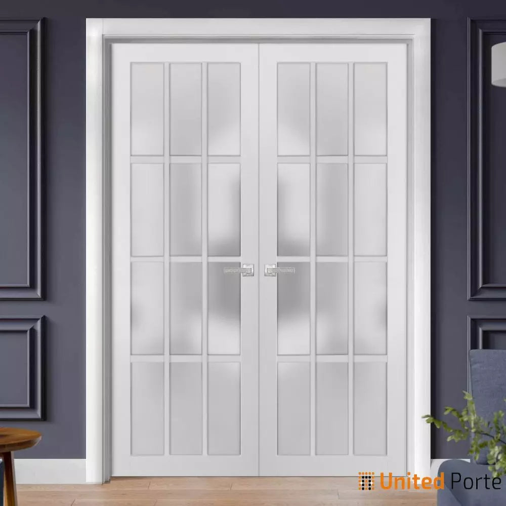 Solid French Door with 12 Lites Frosted Glass | Bathroom Bedroom Sturdy Doors | Buy Doors Online