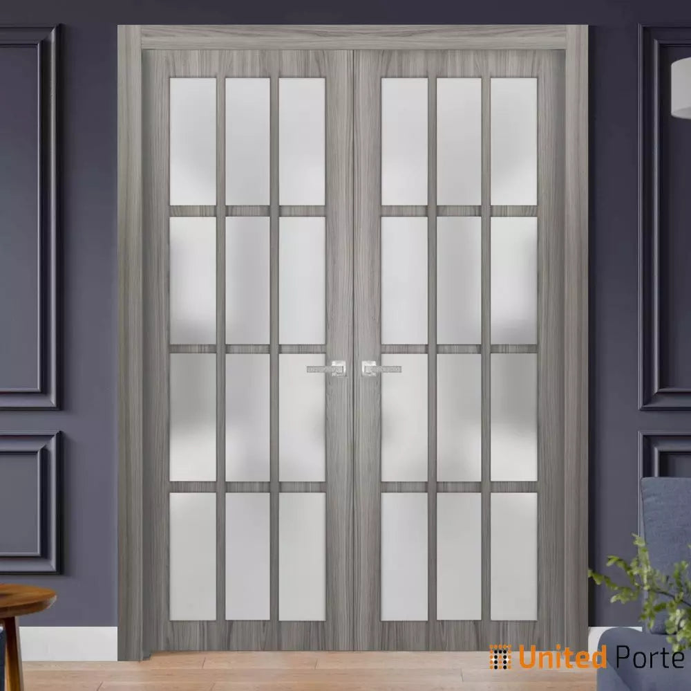Solid French Door with 12 Lites Frosted Glass | Bathroom Bedroom Sturdy Doors | Buy Doors Online