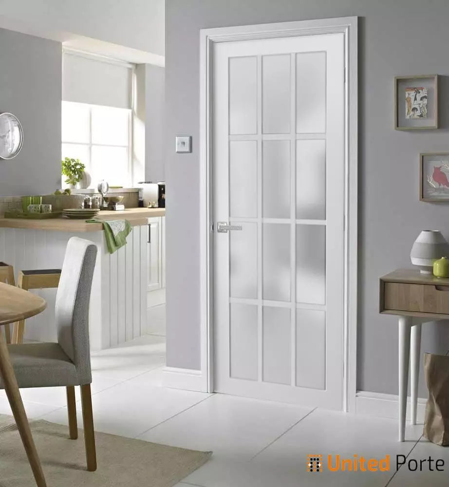 Solid French Door with 12 Lites Frosted Glass | Bathroom Bedroom Sturdy Doors | Buy Doors Online