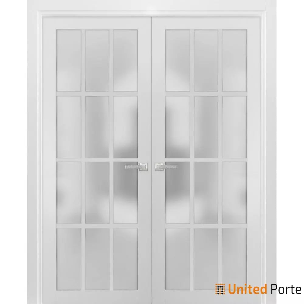 Solid French Door with 12 Lites Frosted Glass | Bathroom Bedroom Sturdy Doors | Buy Doors Online