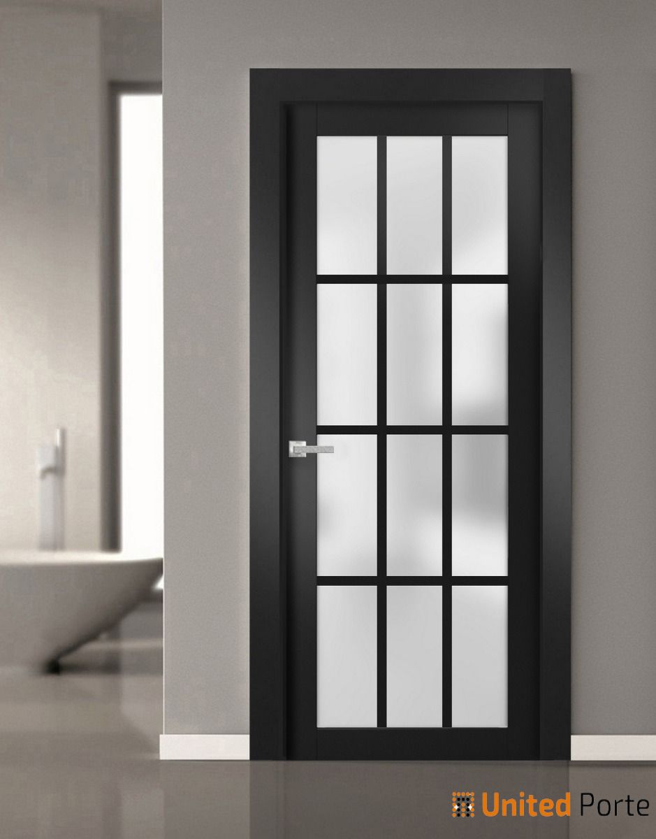 Solid French Door with 12 Lites Frosted Glass | Bathroom Bedroom Sturdy Doors | Buy Doors Online