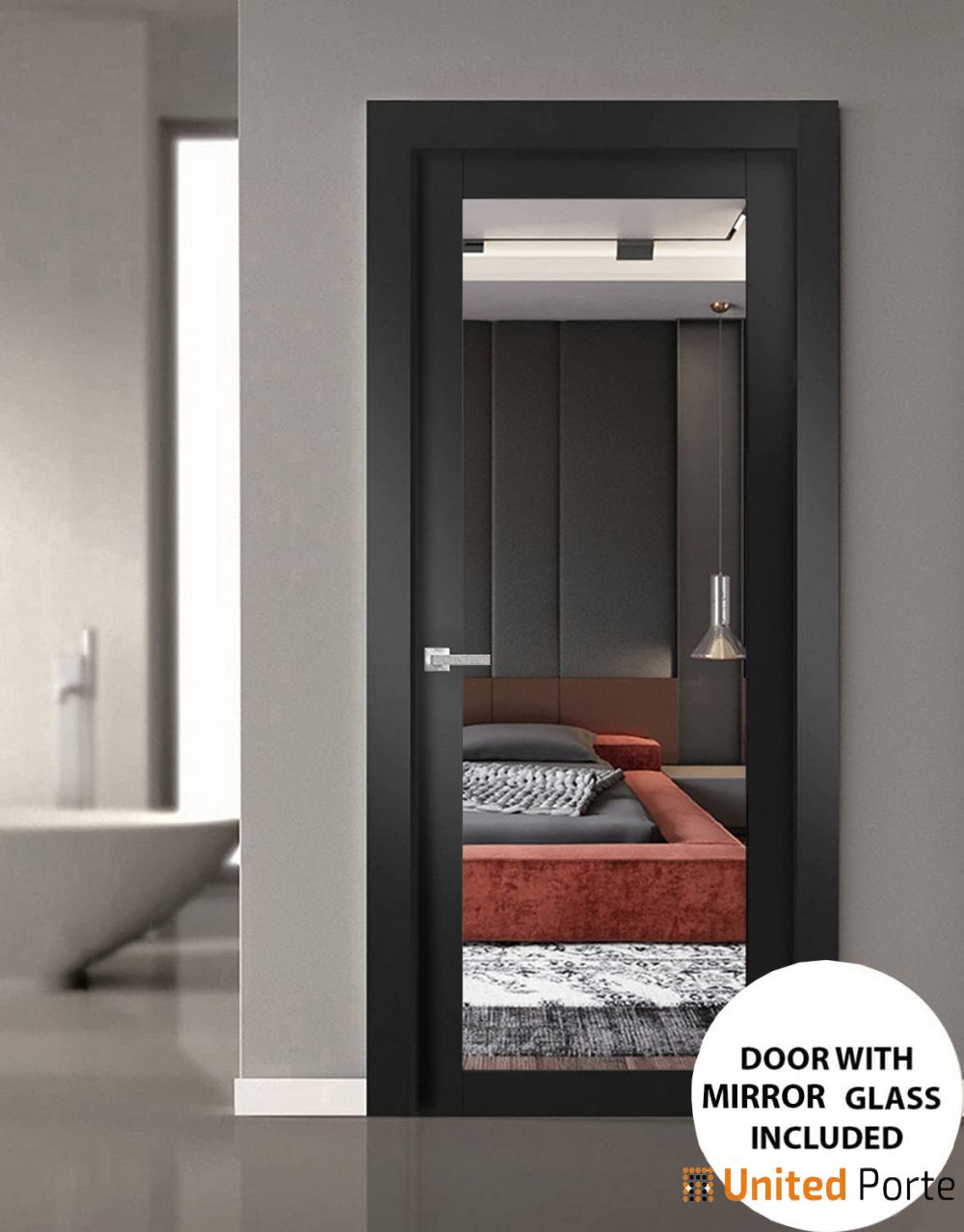 Solid Interior French Door with Mirror | Bathroom Bedroom Sturdy Doors | Buy Doors Online