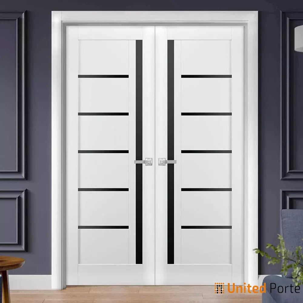 Solid Interior French Door with Black Glass | Bathroom Bedroom Sturdy Doors | Buy Doors Online
