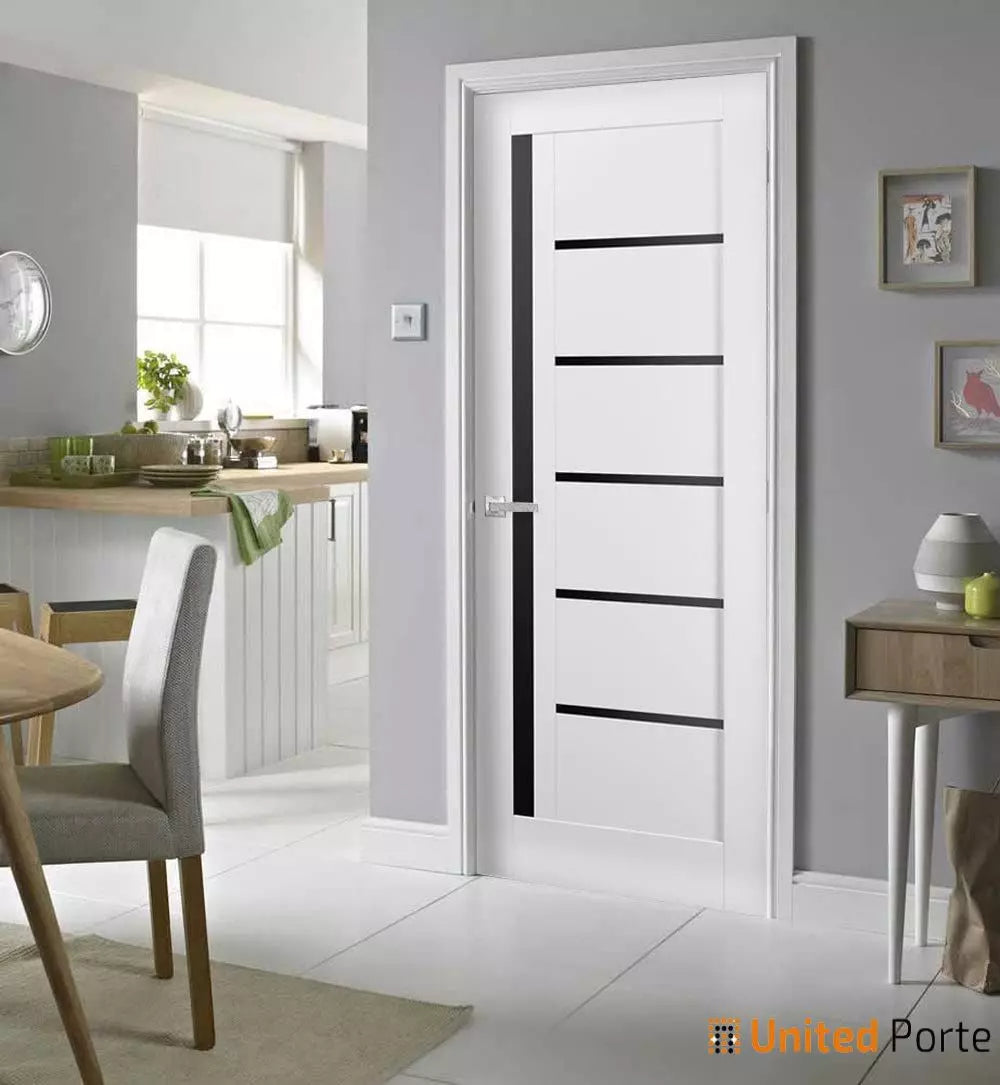 Solid Interior French Door with Black Glass | Bathroom Bedroom Sturdy Doors | Buy Doors Online