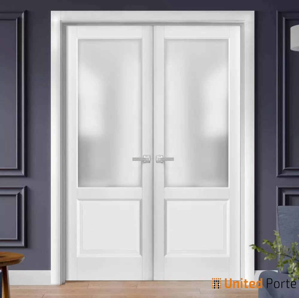 Solid Interior French Door with Frosted Glass | Bathroom Bedroom Sturdy Doors | Buy Doors Online