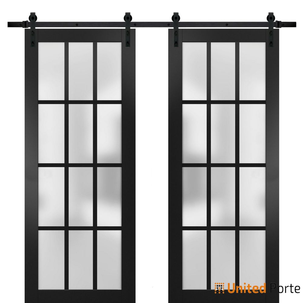 Sturdy Barn Door with 12 lites Frosted Glass | Solid Panel Interior Doors | Buy Doors Online