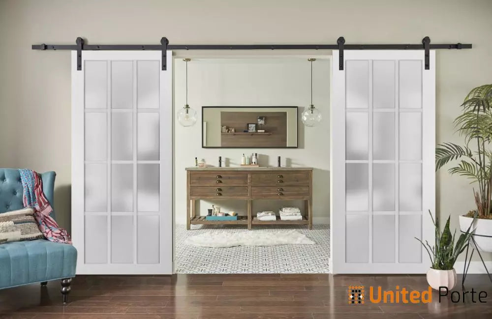 Sturdy Barn Door with 12 lites Frosted Glass | Solid Panel Interior Doors | Buy Doors Online