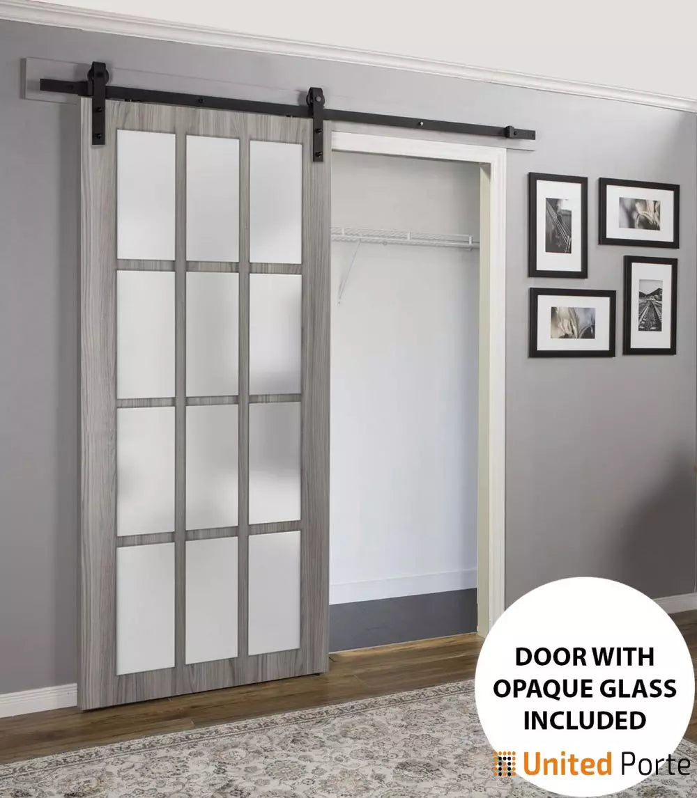 Sturdy Barn Door with 12 lites Frosted Glass | Solid Panel Interior Doors | Buy Doors Online