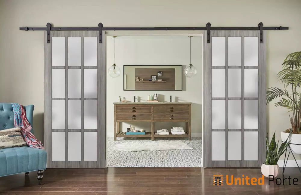 Sturdy Barn Door with 12 lites Frosted Glass | Solid Panel Interior Doors | Buy Doors Online