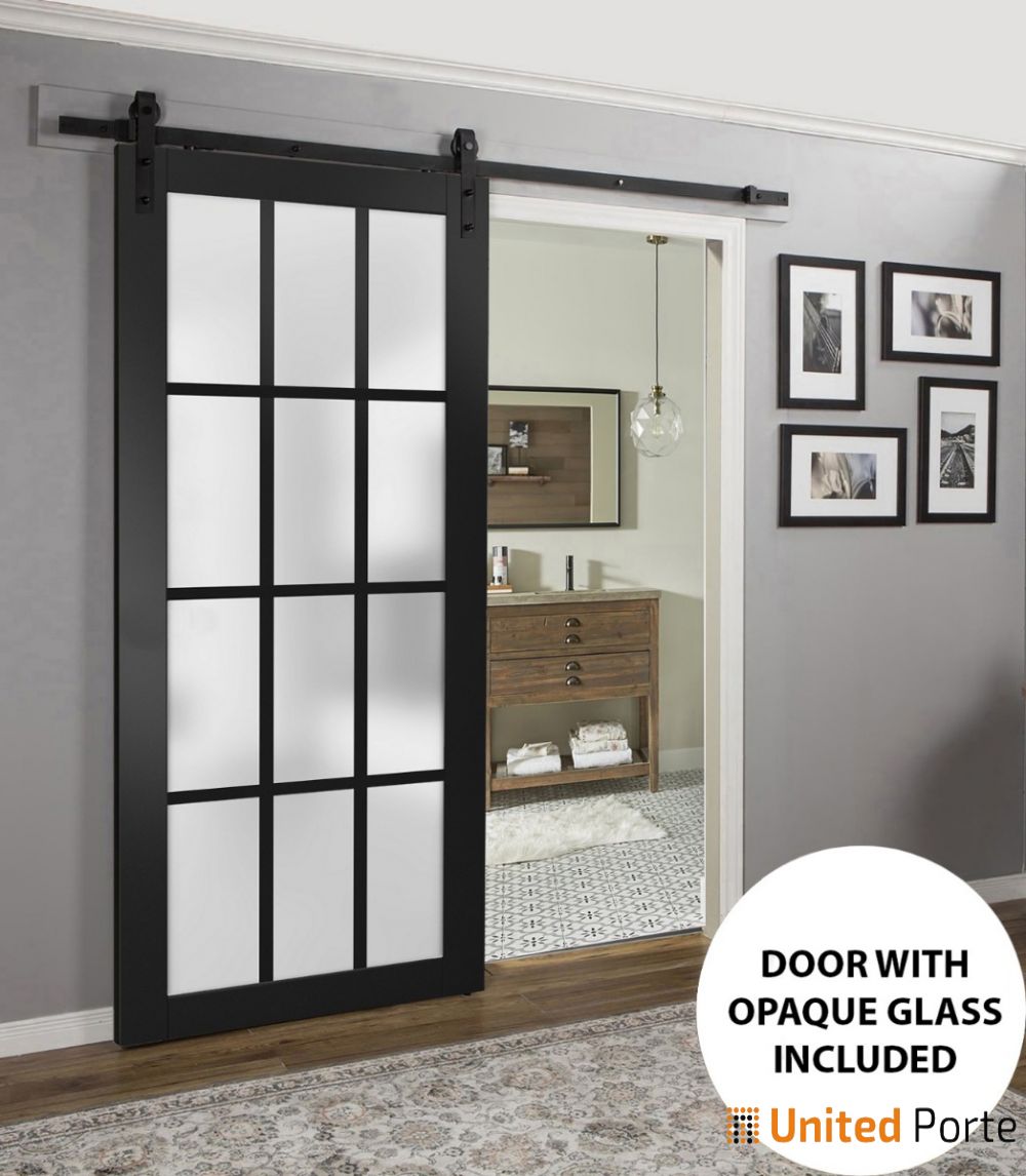 Sturdy Barn Door with 12 lites Frosted Glass | Solid Panel Interior Doors | Buy Doors Online