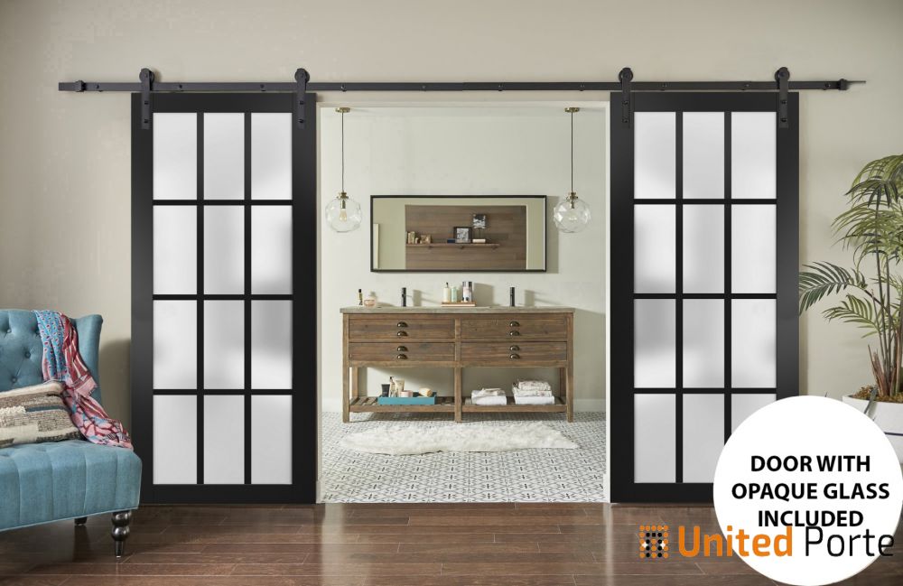 Sturdy Barn Door with 12 lites Frosted Glass | Solid Panel Interior Doors | Buy Doors Online