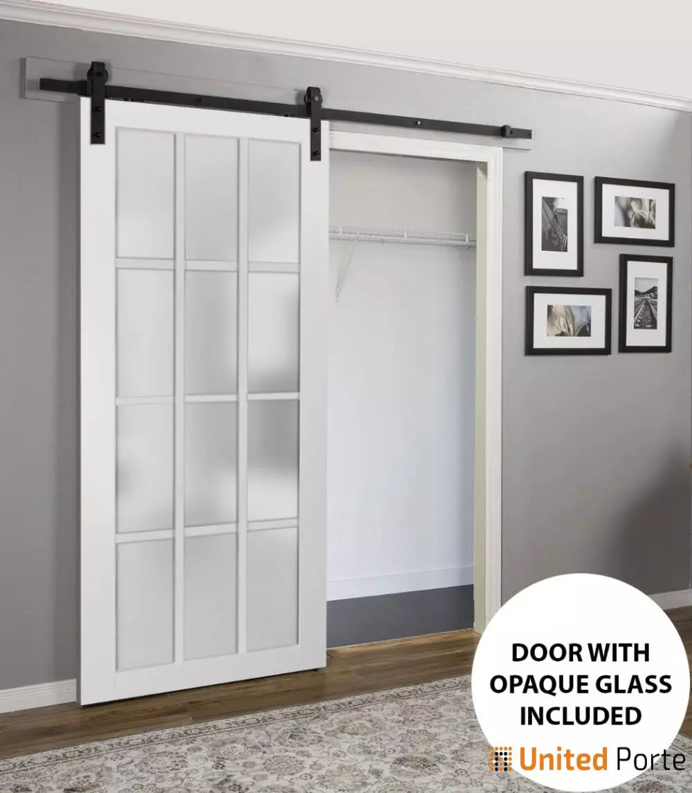 Sturdy Barn Door with 12 lites Frosted Glass | Solid Panel Interior Doors | Buy Doors Online