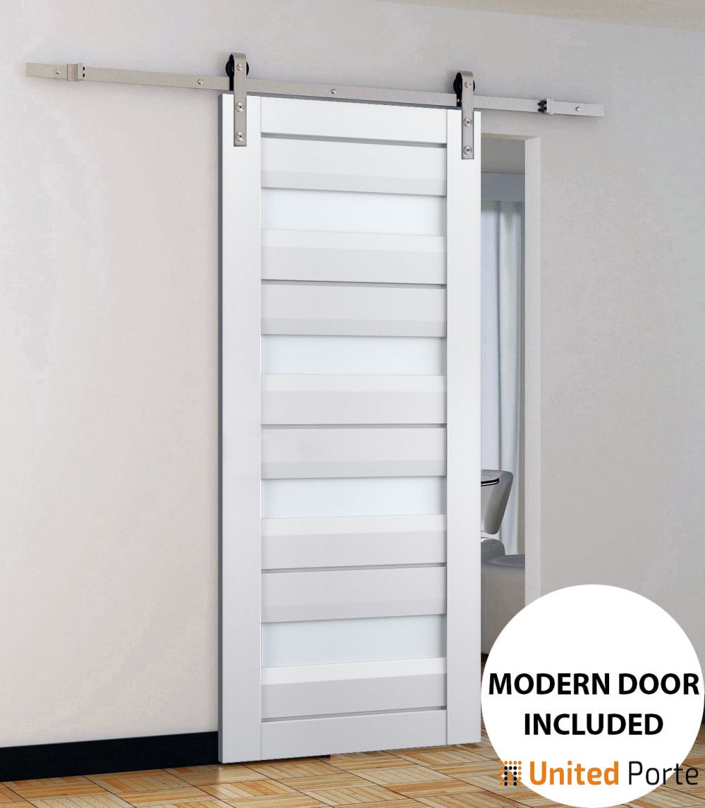 Sturdy Barn Door with Frosted Glass | Solid Panel Modern Interior Doors | Buy Doors Online