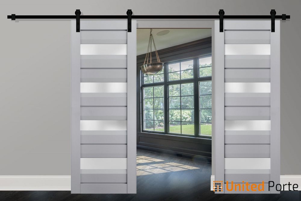 Sturdy Barn Door with Frosted Glass | Solid Panel Modern Interior Doors | Buy Doors Online