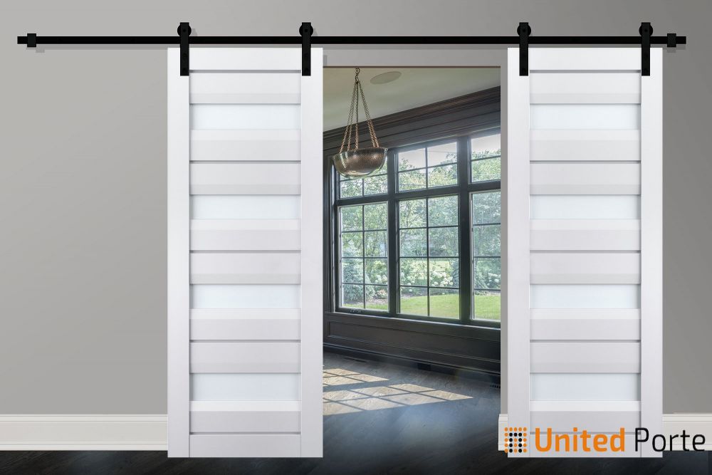 Sturdy Barn Door with Frosted Glass | Solid Panel Modern Interior Doors | Buy Doors Online