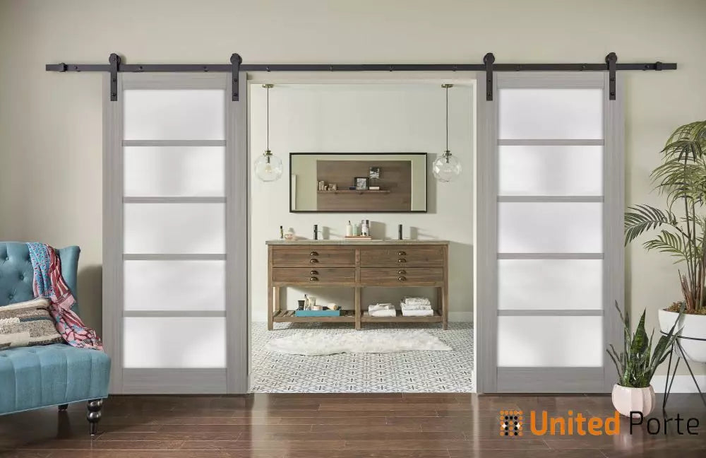 Sturdy Barn Door with Frosted Opaque Glass | Solid Panel Interior Doors | Buy Doors Online