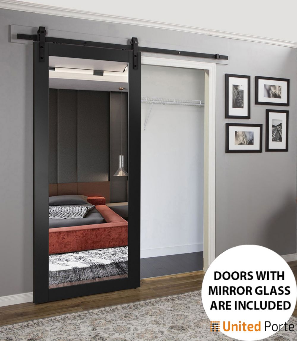 Sturdy Barn Door with Mirror | Modern Solid Panel Interior Doors I Buy Doors Online