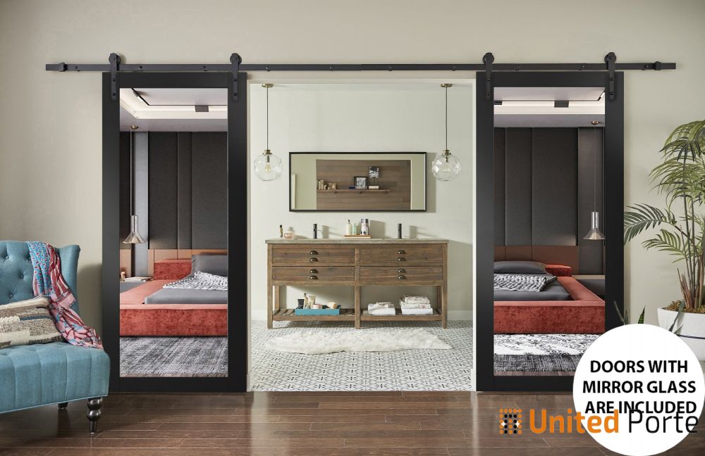 Sturdy Barn Door with Mirror | Modern Solid Panel Interior Doors | 1299