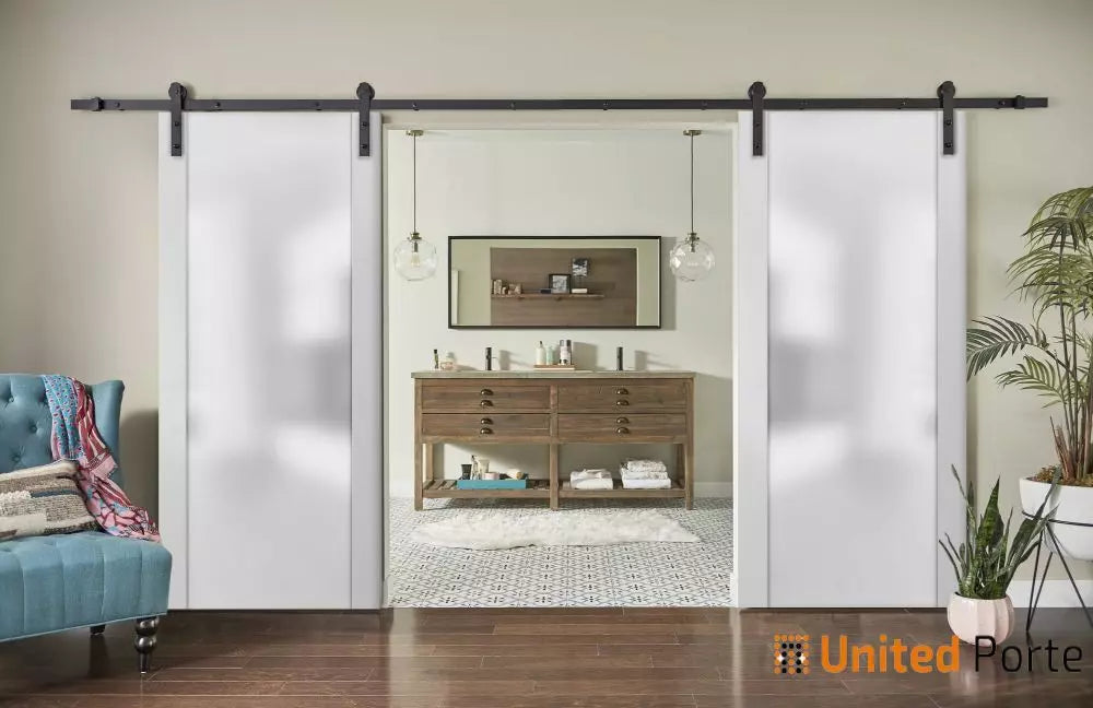 Sturdy Barn Door with Frosted Tempered Glass | Modern Solid Panel Interior Doors | Buy Doors Online