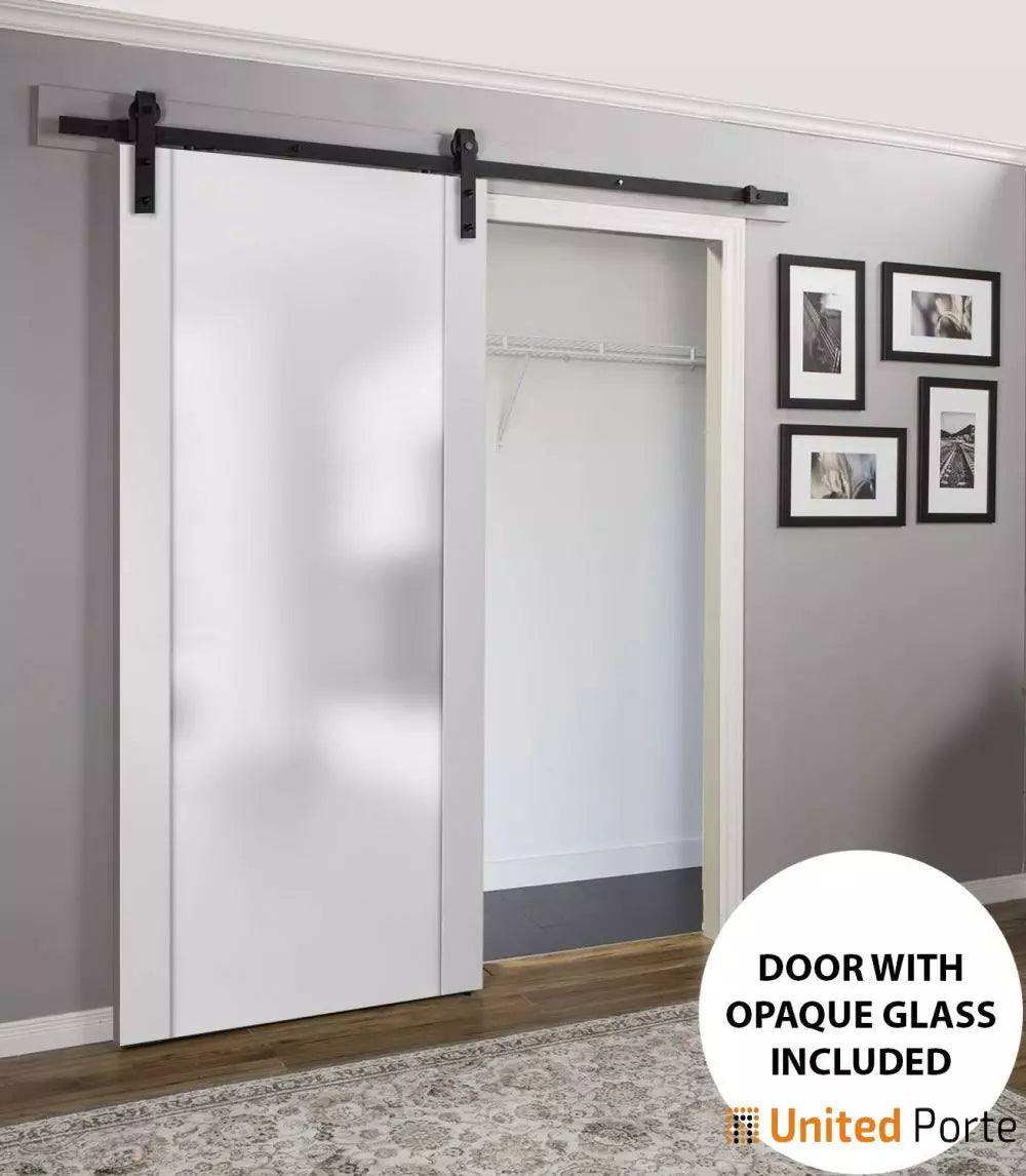 Sturdy Barn Door with Frosted Tempered Glass | Modern Solid Panel Interior Doors | Buy Doors Online
