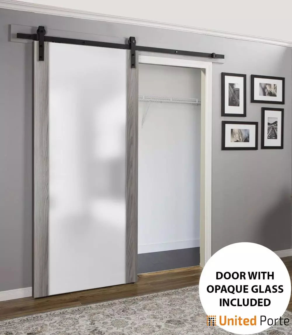 Sturdy Barn Door with Frosted Tempered Glass | Modern Solid Panel Interior Doors | Buy Doors Online