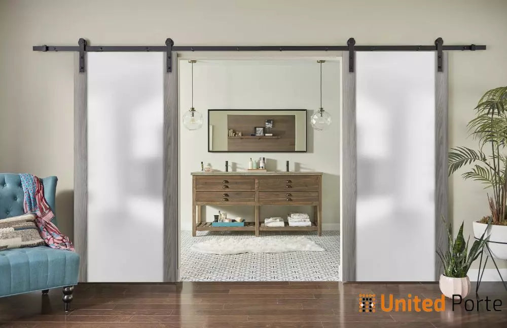 Sturdy Barn Door with Frosted Tempered Glass | Modern Solid Panel Interior Doors | Buy Doors Online