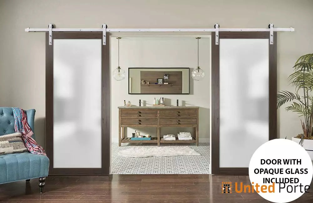 Sturdy Double Barn Door with Frosted Glass | Solid Panel Interior Doors | Buy Doors Online