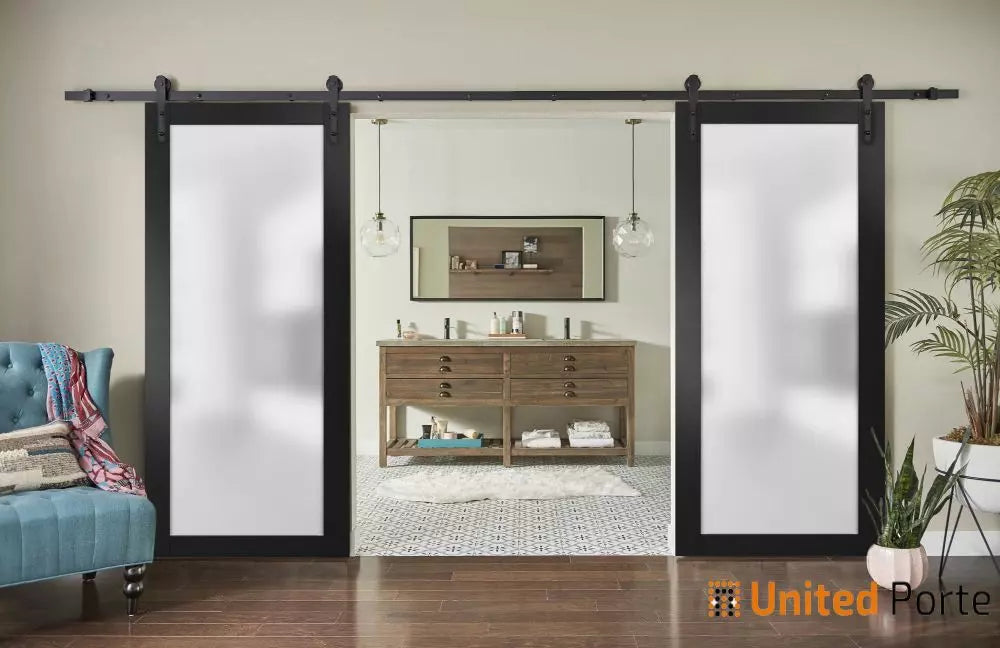 Sturdy Double Barn Door with Frosted Glass | Solid Panel Interior Doors | Buy Doors Online