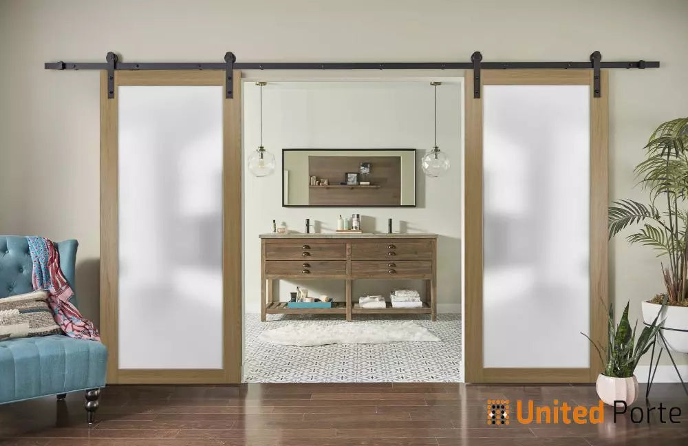 Sturdy Double Barn Door with Frosted Glass | Solid Panel Interior Doors | Buy Doors Online
