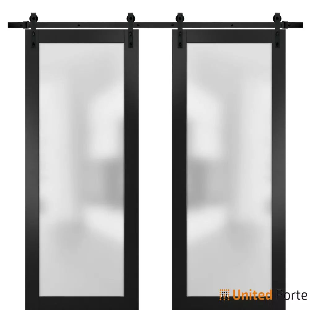 Sturdy Double Barn Door with Frosted Glass | Solid Panel Interior Doors | Buy Doors Online