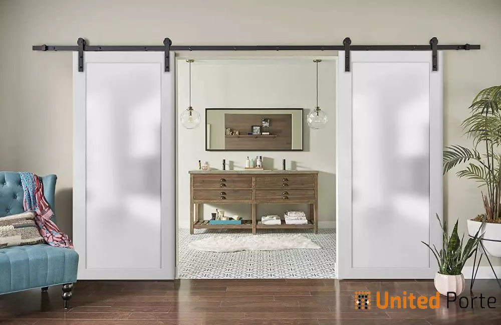 Sturdy Double Barn Door with Frosted Glass | Solid Panel Interior Doors | Buy Doors Online