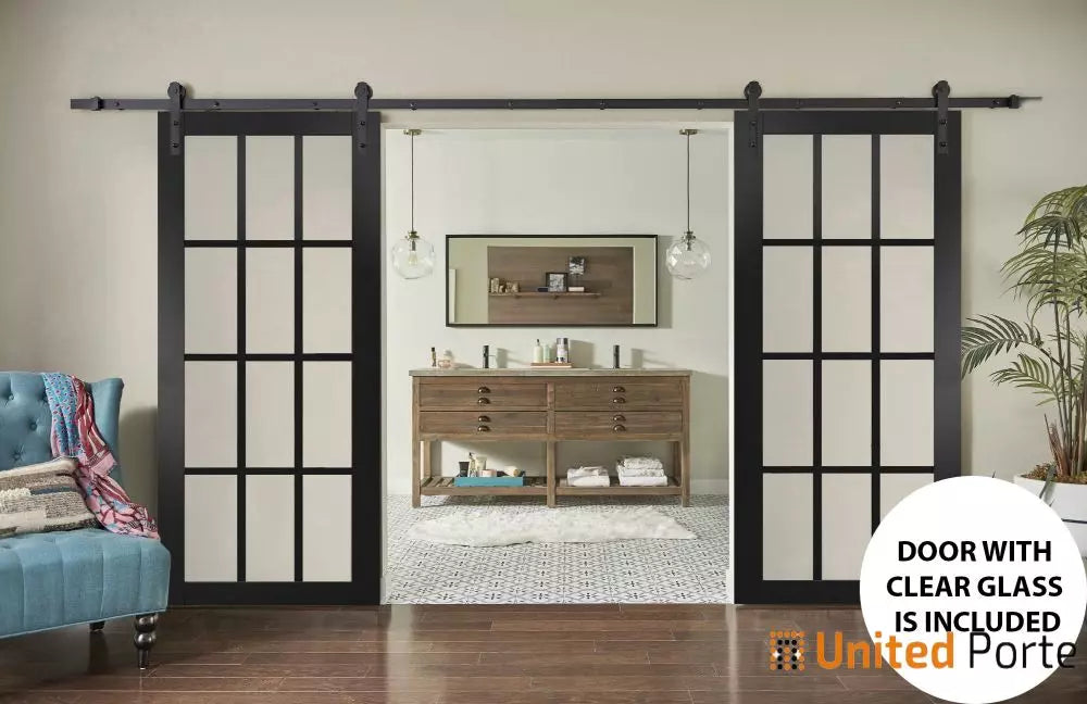 Sturdy French Barn Door with Clear Glass | Solid Panel Interior Doors | Buy Doors Online