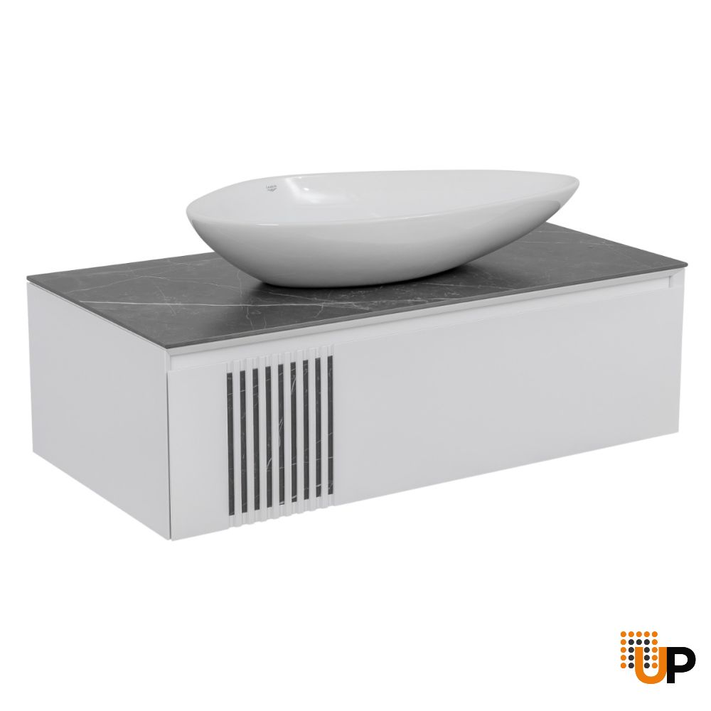 Modern Wall-Mount Bathroom Vanity with Washbasin | Manhattan White Matte Collection | Non-Toxic Fire-Resistant MDF-40"