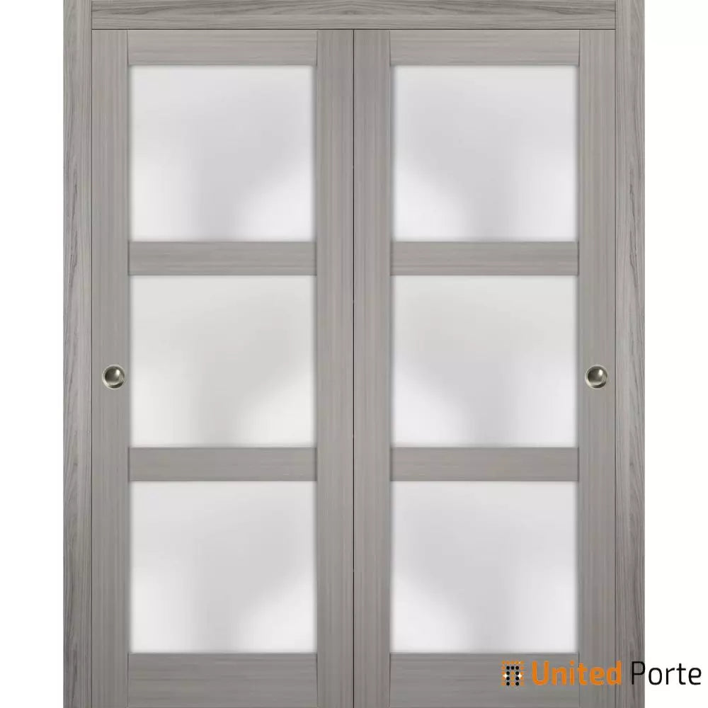 Sliding Closet Bypass Doors with Frosted Glass | Wood Solid Bedroom Wardrobe Doors | 2552