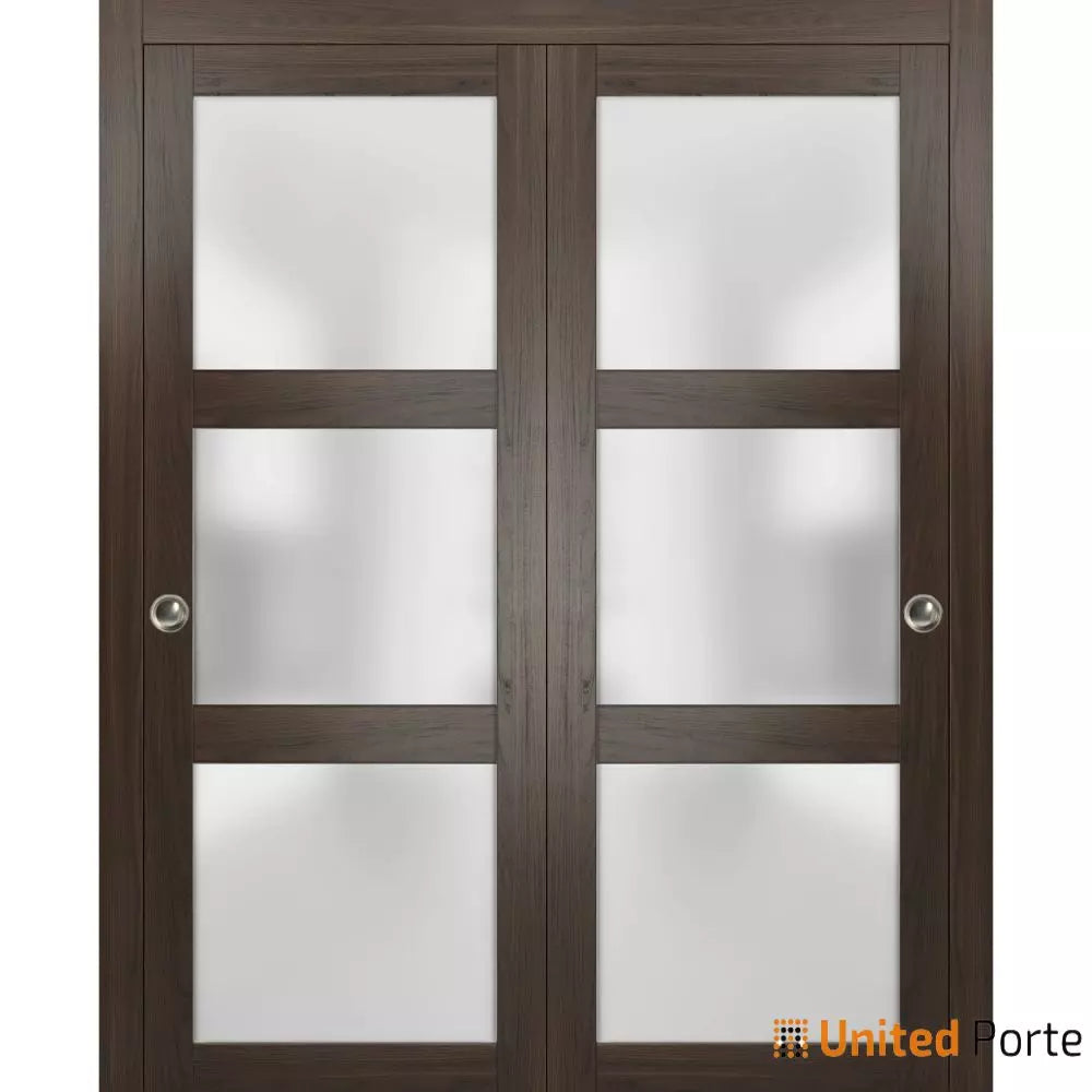 Sliding Closet Bypass Doors with Frosted Glass | Wood Solid Bedroom Wardrobe Doors | 2552