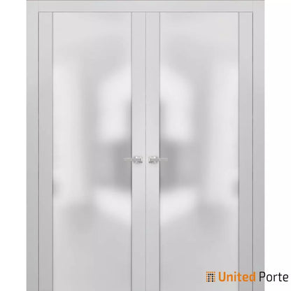 Modern Solid French Doors with Frosted Tempered Glass | Bathroom Bedroom Sturdy Doors | Buy Doors Online