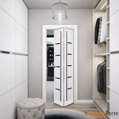 Sliding Closet Bi-fold Doors with Black Glass | Wood Solid Bedroom Wardrobe Doors | Buy Doors Online