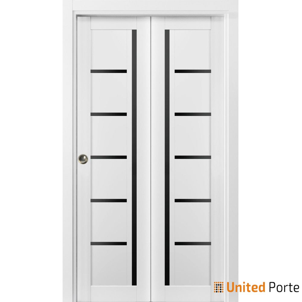 Sliding Closet Bi-fold Doors with Black Glass | Wood Solid Bedroom Wardrobe Doors | Buy Doors Online