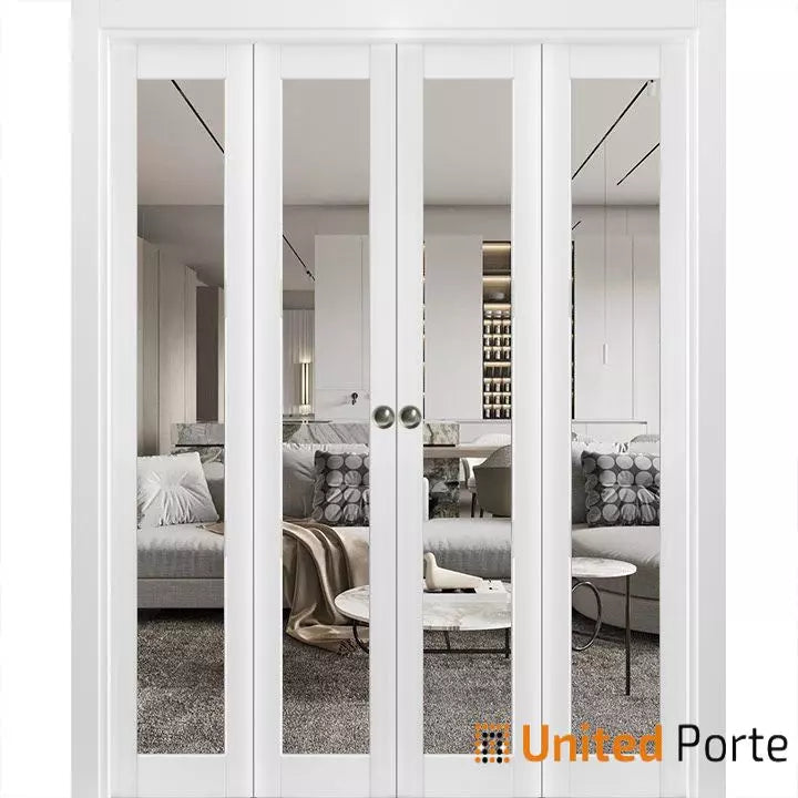 Sliding Closet Bi-fold Door with Clear Glass | Wood Solid Bedroom Wardrobe Doors | Buy Doors Online