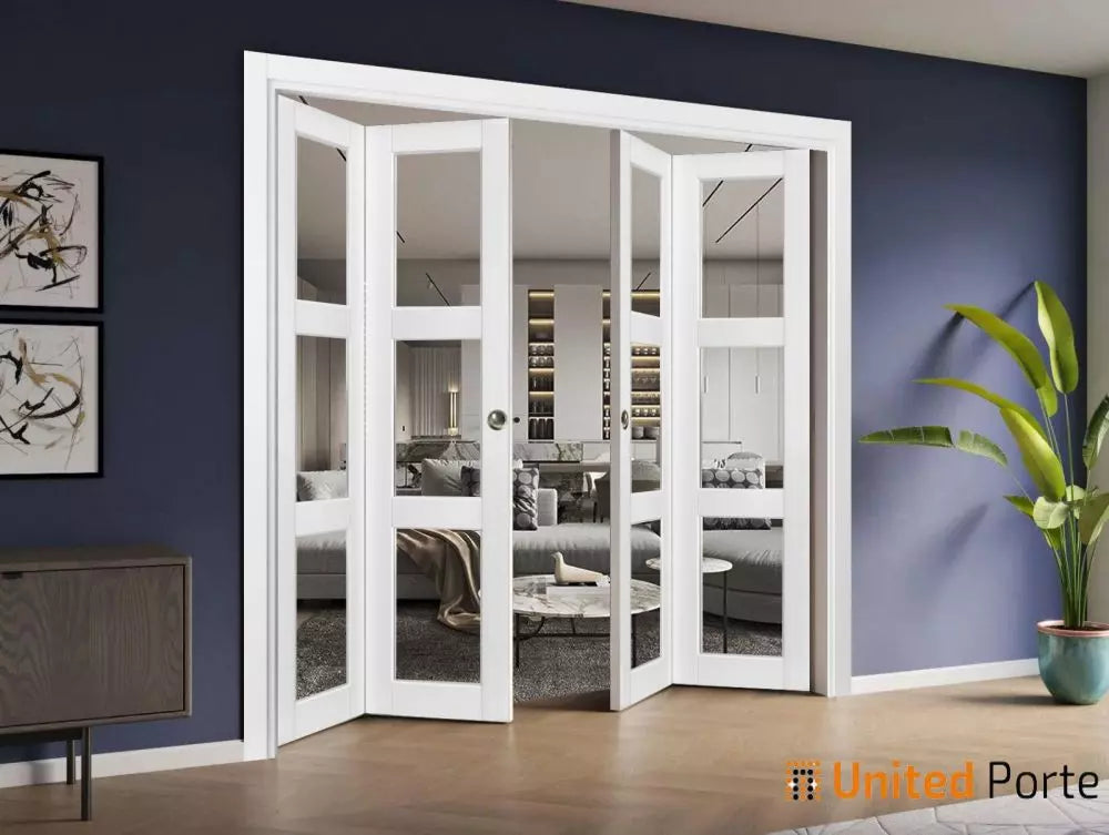 Sliding Closet Bi-fold Doors with Clear Glass | Wood Solid Bedroom Wardrobe Doors | Buy Doors Online