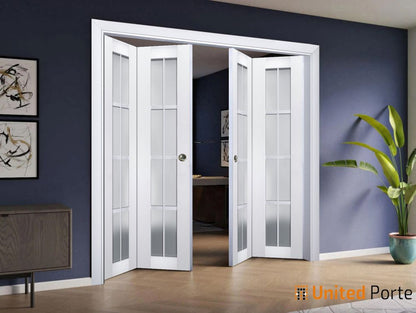 Sliding Closet Bi-fold Doors with Frosted Glass | Wood Solid Bedroom Wardrobe Doors | 7412