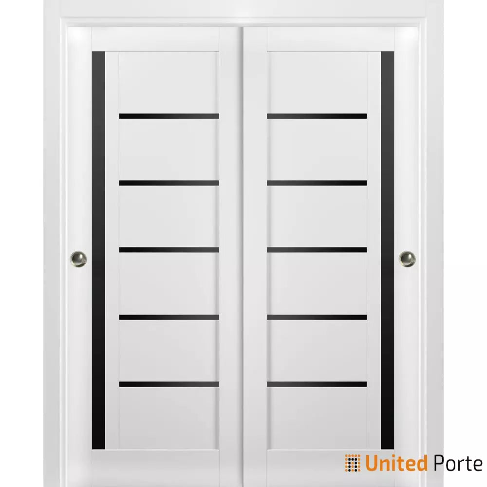Sliding Closet Bypass Door with Black Glass | Wood Solid Bedroom Wardrobe Doors | Buy Doors Online