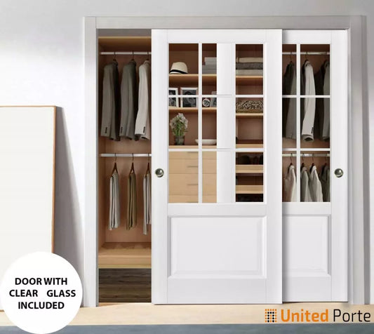 Sliding Closet Bypass Doors with Clear Glass | Wood Solid Bedroom Wardrobe Doors | Buy Doors Online