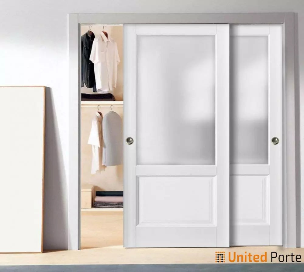 Sliding Closet Bypass Door with Frosted Glass | Kitchen Lite Wooden Solid Bedroom Wardrobe Doors | Buy Doors Online