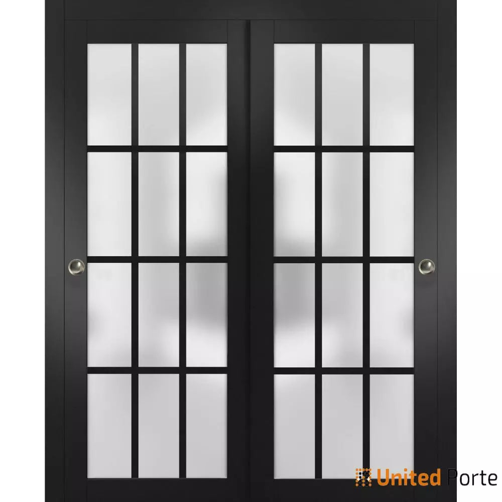 Sliding Closet  Bypass Doors with 12 Lites Frosted Glass | Wood Solid Bedroom Wardrobe Doors | Buy Doors Online