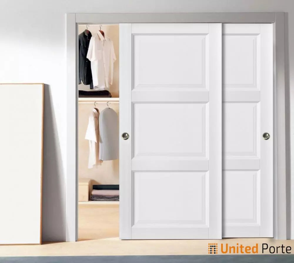Sliding Closet Bypass Door with Hardware | 3-Panels Wooden Solid Doors | Buy Doors Online