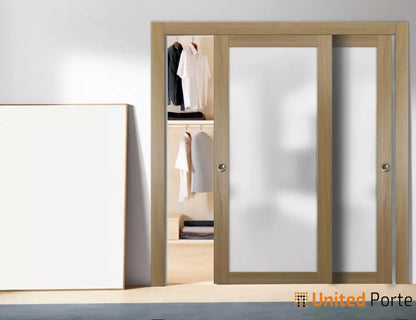 Sliding Closet Bypass Doors with Frosted Glass | Modern Wood Solid Bedroom Wardrobe Doors | Buy Doors Online