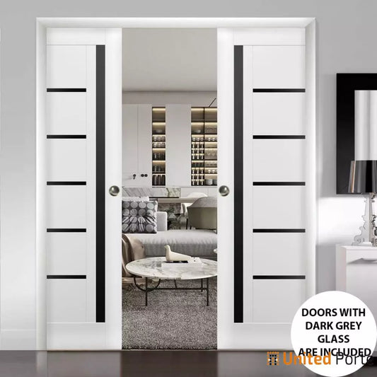 Sliding French Pocket Door with Black Glass | Wood Interior Bedroom Sturdy Doors | Buy Doors Online