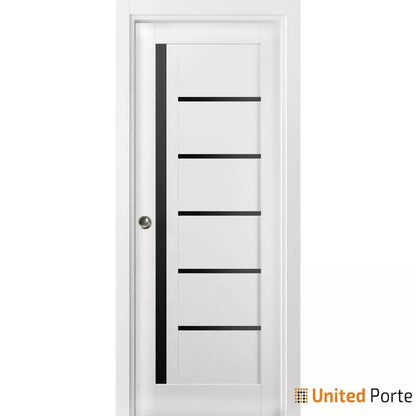 Sliding French Pocket Door with Black Glass | Wood Interior Bedroom Sturdy Doors | Buy Doors Online